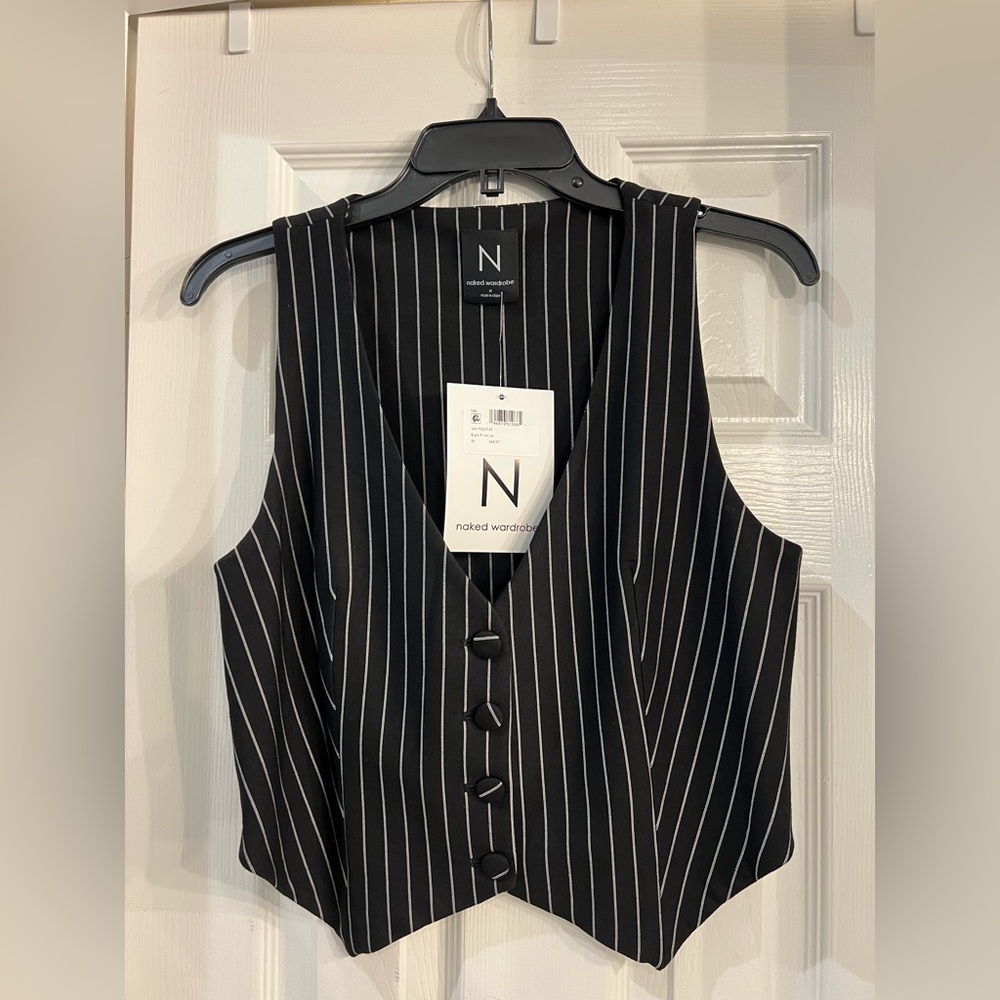 Black & White Striped Vest w/buttons  - Size XL